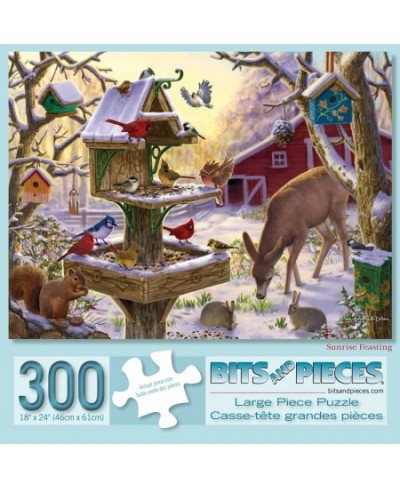 300 Large Piece Jigsaw Puzzle for Adults - Sunrise Feasting - 300 pc Animals Winter Scene Jigsaw by Artist Liz Goodrick-Dillo...