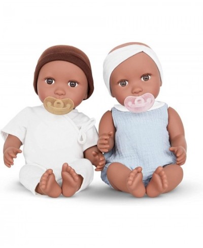 by Battat – 14-inch Newborn Baby Dolls Soft Bodies – Twin Girl & Boy – Deep-Medium Skin Tones with Brown Eyes – Removable Out...