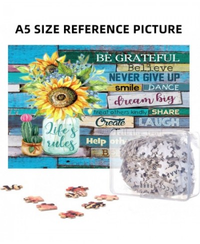 300 Pieces Wooden Sunflower Jigsaw Puzzles for Adults and Teenagers Sunflower Motivational Quote Jigsaw Puzzle Game for Famil...