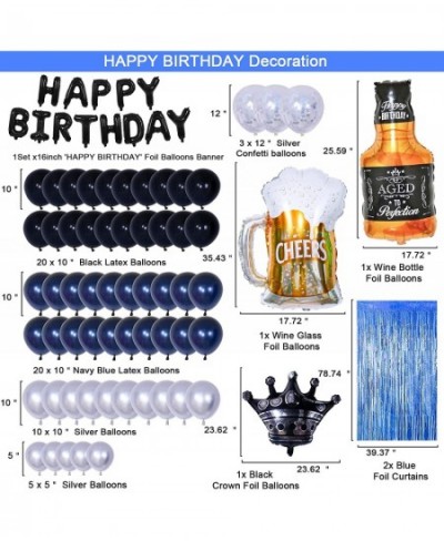 Black and Blue Party Decorations Happy Birthday Decorations for Men Women Birthday Black Party Decor with Foil Fringe Curtain...