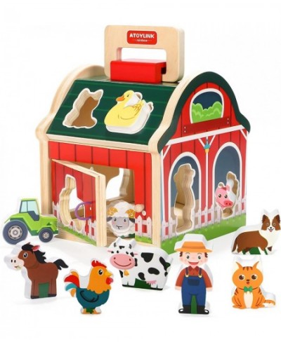 Wooden Farm Toys for Toddlers 1 2 3 Year Old Take Along Matching Sorting Barn Farm Animals Playset Preschool Learning Educati...