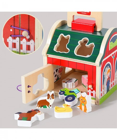 Wooden Farm Toys for Toddlers 1 2 3 Year Old Take Along Matching Sorting Barn Farm Animals Playset Preschool Learning Educati...