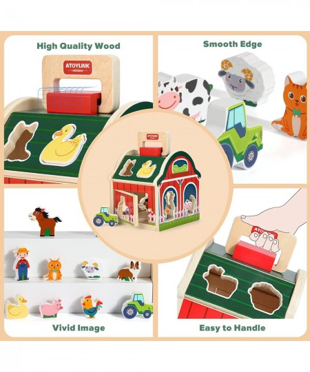 Wooden Farm Toys for Toddlers 1 2 3 Year Old Take Along Matching Sorting Barn Farm Animals Playset Preschool Learning Educati...