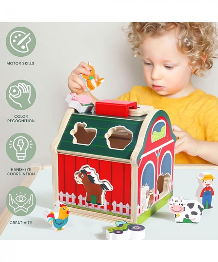 Wooden Farm Toys for Toddlers 1 2 3 Year Old Take Along Matching Sorting Barn Farm Animals Playset Preschool Learning Educati...