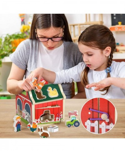 Wooden Farm Toys for Toddlers 1 2 3 Year Old Take Along Matching Sorting Barn Farm Animals Playset Preschool Learning Educati...