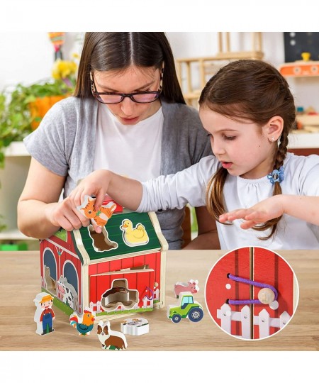 Wooden Farm Toys for Toddlers 1 2 3 Year Old Take Along Matching Sorting Barn Farm Animals Playset Preschool Learning Educati...