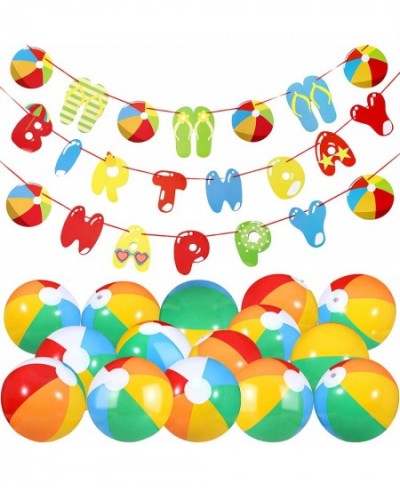 Beach Ball Happy Birthday Party Kit Include 10 Pieces Inflatable Beach Balls Rainbow Color Beach Balls and Beach Ball Happy B...