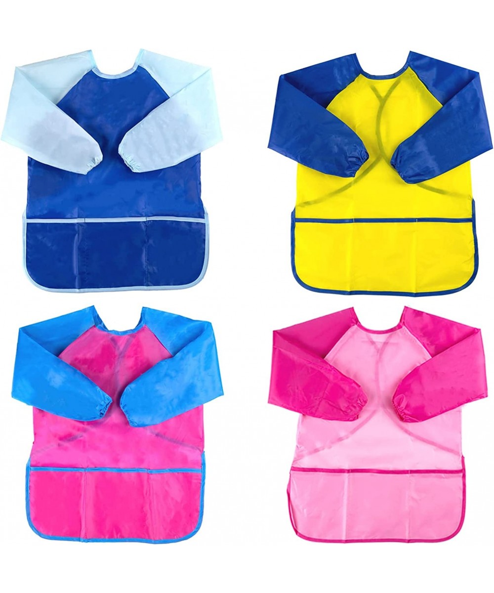 4 Pack Art Smocks for Toddlers Age 3 - 8 Washable Kids Painting Aprons with 3 Pockets Waterproof Baby Bibs with Long Sleeve f...