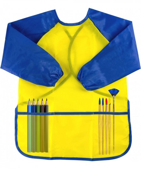 4 Pack Art Smocks for Toddlers Age 3 - 8 Washable Kids Painting Aprons with 3 Pockets Waterproof Baby Bibs with Long Sleeve f...