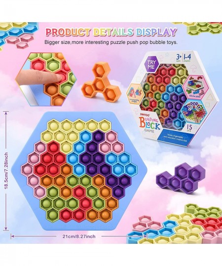 Fidget Toys Big Size Push Pop Bubble Fidget Sensory Toy Hexagon Jigsaw Puzzle Games to Relieve Stress Silicone Pop Fidget Toy...