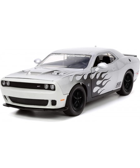 Big Time Muscle 1:24 2015 Dodge Challenger SRT Hellcat Die-cast Car Silver/Black Flames Toys for Kids and Adults $34.66 - Kid...