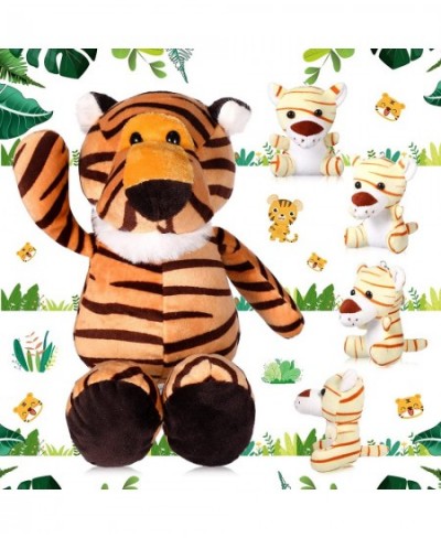 Safari Stuffed Animal Plush Toys with 4 Pcs Cute Plushie Elephant Monkey Tiger Lion Family Safari Animals for Kids Gifts Anim...