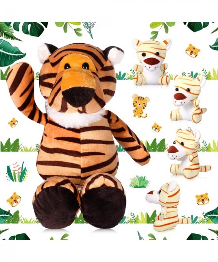 Safari Stuffed Animal Plush Toys with 4 Pcs Cute Plushie Elephant Monkey Tiger Lion Family Safari Animals for Kids Gifts Anim...