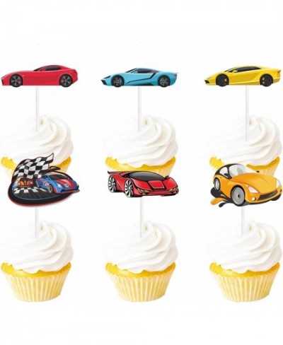 18pcs Glitter Car Dessert Cupcake Topper Racing Car Sport Theme Decor Supplies Baby Shower Child Boy Girl Happy Birthday Part...