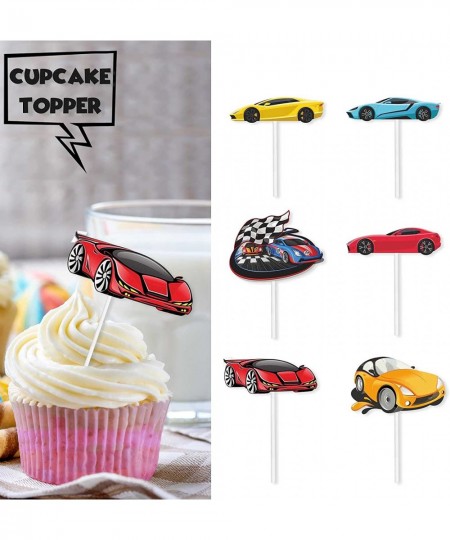 18pcs Glitter Car Dessert Cupcake Topper Racing Car Sport Theme Decor Supplies Baby Shower Child Boy Girl Happy Birthday Part...