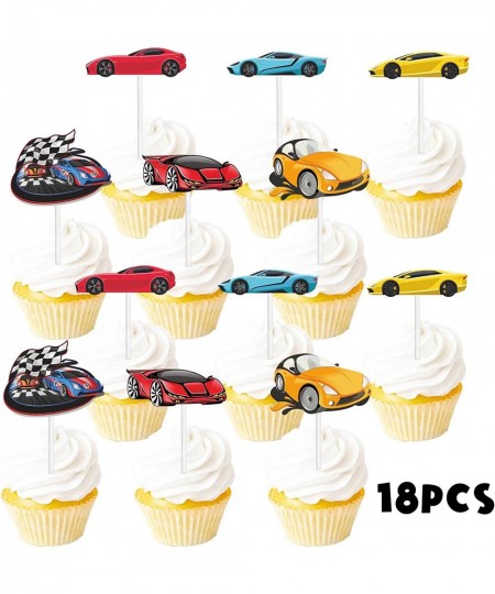 18pcs Glitter Car Dessert Cupcake Topper Racing Car Sport Theme Decor Supplies Baby Shower Child Boy Girl Happy Birthday Part...