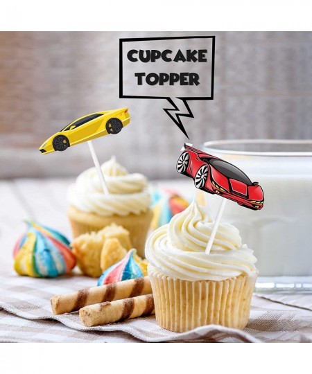 18pcs Glitter Car Dessert Cupcake Topper Racing Car Sport Theme Decor Supplies Baby Shower Child Boy Girl Happy Birthday Part...