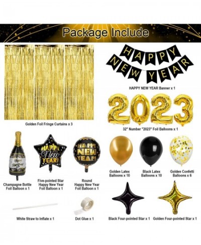 New Years Eve Party Supplies Happy New Year Decorations 2023 Black and Gold Happy New Year Decorations Kit - 2023 Foil Balloo...