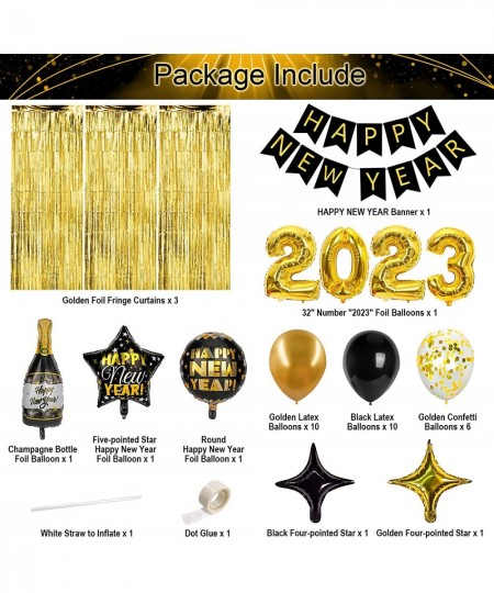 New Years Eve Party Supplies Happy New Year Decorations 2023 Black and Gold Happy New Year Decorations Kit - 2023 Foil Balloo...