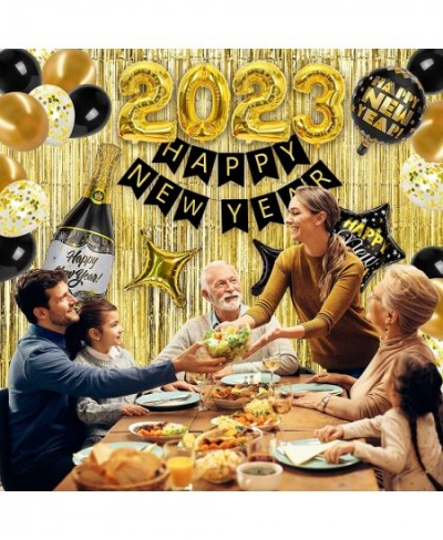 New Years Eve Party Supplies Happy New Year Decorations 2023 Black and Gold Happy New Year Decorations Kit - 2023 Foil Balloo...