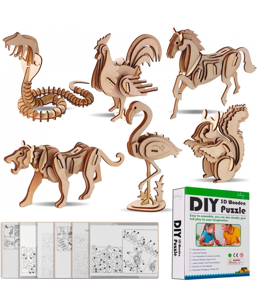 3D Wooden Puzzle 6 Pieces Set Animals Assembly DIY Model Toy for Kids and Adults $27.24 - 3-D Puzzles