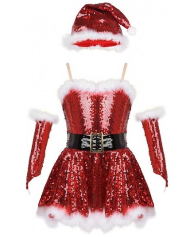 Big Girls Christmas Outfit Sequins Figure Ice Roller Skating Ballet Dance Leotard Dress with Hat Arm Sleeves $42.65 - Kids' C...