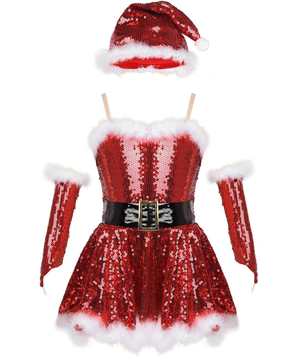 Big Girls Christmas Outfit Sequins Figure Ice Roller Skating Ballet Dance Leotard Dress with Hat Arm Sleeves $42.65 - Kids' C...