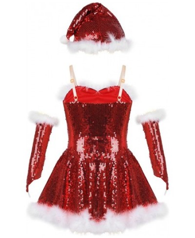 Big Girls Christmas Outfit Sequins Figure Ice Roller Skating Ballet Dance Leotard Dress with Hat Arm Sleeves $42.65 - Kids' C...