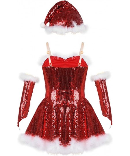 Big Girls Christmas Outfit Sequins Figure Ice Roller Skating Ballet Dance Leotard Dress with Hat Arm Sleeves $42.65 - Kids' C...