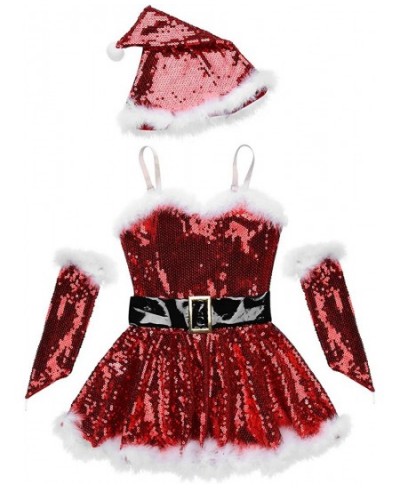 Big Girls Christmas Outfit Sequins Figure Ice Roller Skating Ballet Dance Leotard Dress with Hat Arm Sleeves $42.65 - Kids' C...