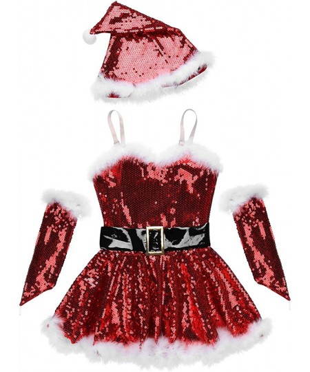 Big Girls Christmas Outfit Sequins Figure Ice Roller Skating Ballet Dance Leotard Dress with Hat Arm Sleeves $42.65 - Kids' C...