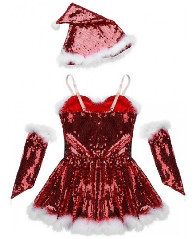 Big Girls Christmas Outfit Sequins Figure Ice Roller Skating Ballet Dance Leotard Dress with Hat Arm Sleeves $42.65 - Kids' C...