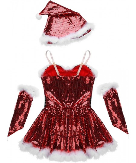 Big Girls Christmas Outfit Sequins Figure Ice Roller Skating Ballet Dance Leotard Dress with Hat Arm Sleeves $42.65 - Kids' C...