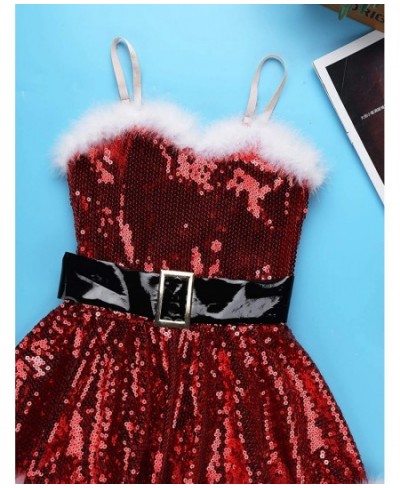 Big Girls Christmas Outfit Sequins Figure Ice Roller Skating Ballet Dance Leotard Dress with Hat Arm Sleeves $42.65 - Kids' C...