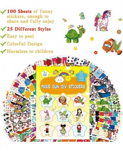 100 Sheets Make Your Own Stickers for Kids Goody Bag Stuffers 25 Styles Make A Face Stickers Craft Mix and Match Sticker Shee...