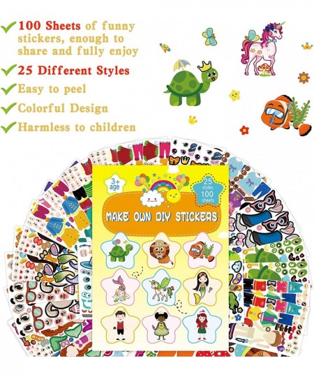 100 Sheets Make Your Own Stickers for Kids Goody Bag Stuffers 25 Styles Make A Face Stickers Craft Mix and Match Sticker Shee...