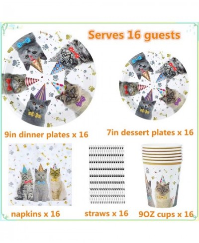 Cat Party Supplies Cat Theme Tableware Kit Including Plates Cups Straws Napkins for Cat Kids Birthday Baby Shower Decor - Ser...