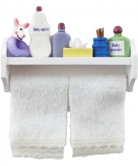 Dollhouse Baby Toiletries & White Towels on Shelf Miniature Bathroom Accessory $17.16 - Dollhouse Accessories