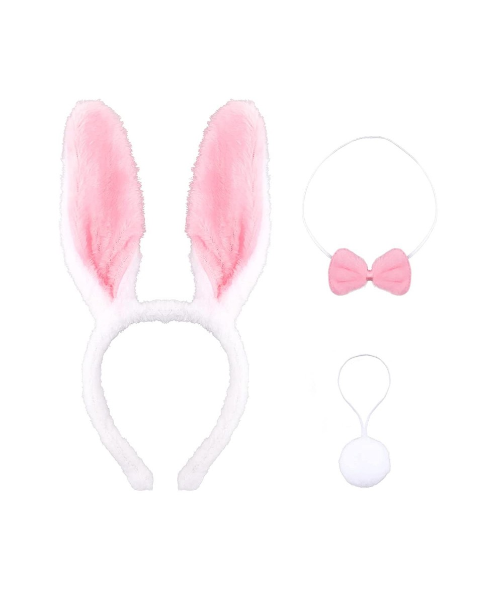 Bunny Rabbit Ears Headband with Bow Tie and Bunny Ball Tail Plush Ears Headband Rabbit Ears Costume Hairbands for Women Girls...