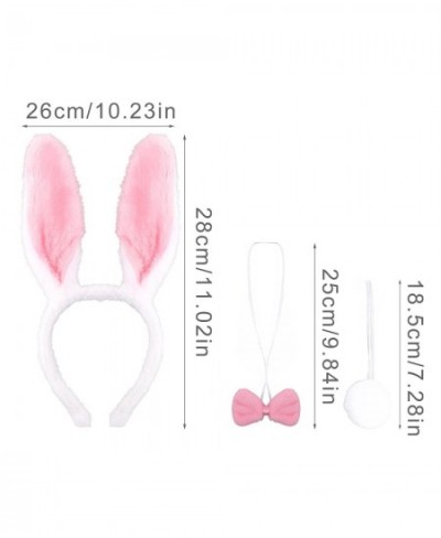 Bunny Rabbit Ears Headband with Bow Tie and Bunny Ball Tail Plush Ears Headband Rabbit Ears Costume Hairbands for Women Girls...