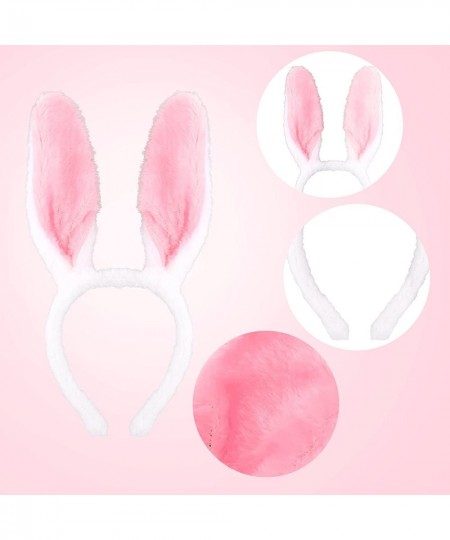 Bunny Rabbit Ears Headband with Bow Tie and Bunny Ball Tail Plush Ears Headband Rabbit Ears Costume Hairbands for Women Girls...