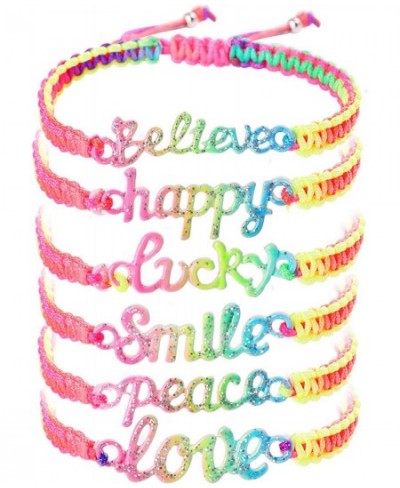 Inspirational Bracelets for Kids Teens Adults Believe Lucky Love Smile Happy Peace String Wave Bracelets Adjustable Friendshi...