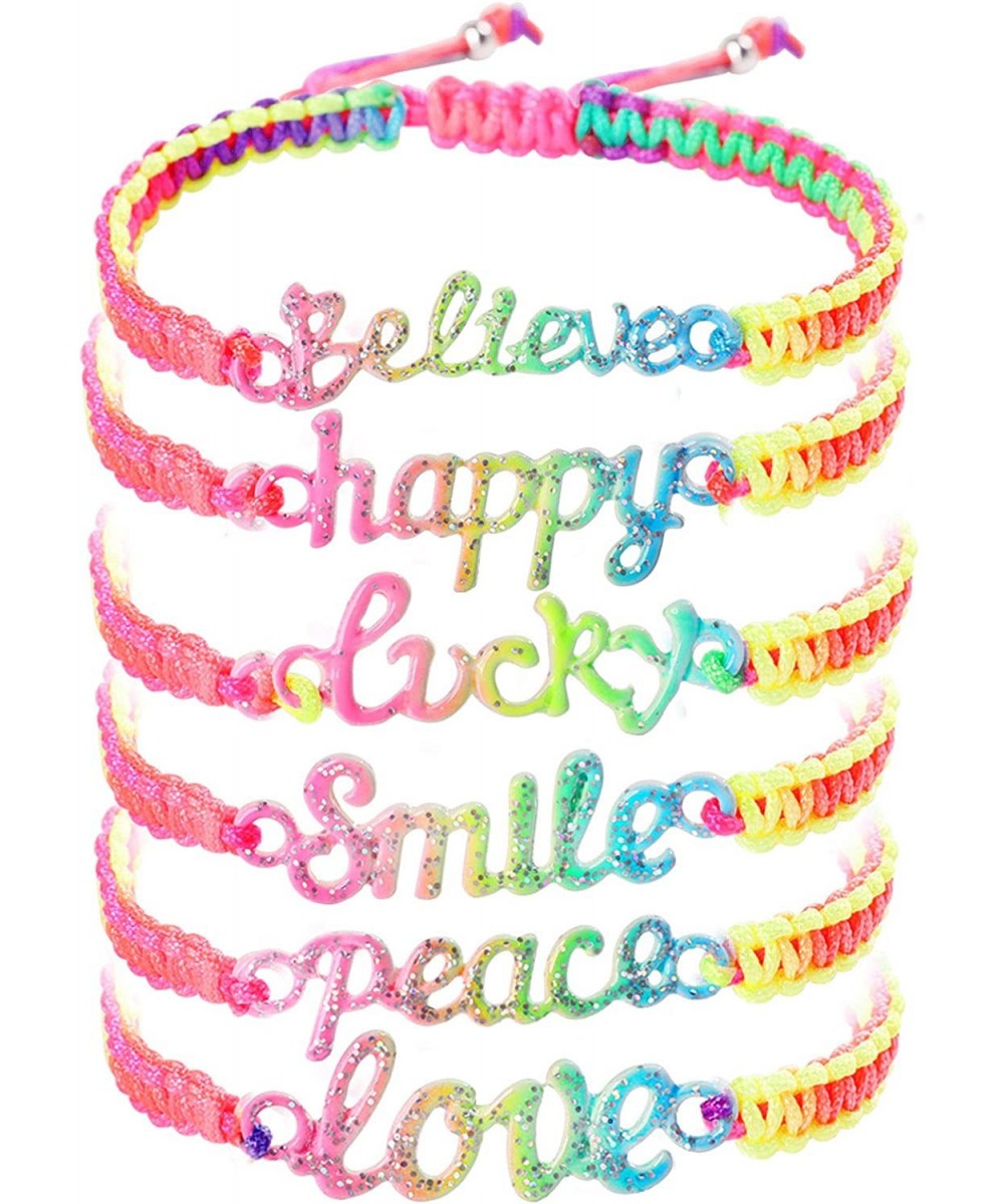 Inspirational Bracelets for Kids Teens Adults Believe Lucky Love Smile Happy Peace String Wave Bracelets Adjustable Friendshi...