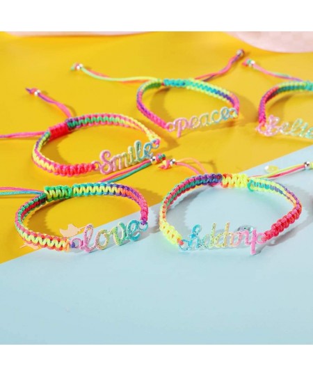 Inspirational Bracelets for Kids Teens Adults Believe Lucky Love Smile Happy Peace String Wave Bracelets Adjustable Friendshi...