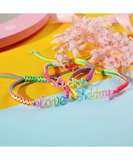 Inspirational Bracelets for Kids Teens Adults Believe Lucky Love Smile Happy Peace String Wave Bracelets Adjustable Friendshi...