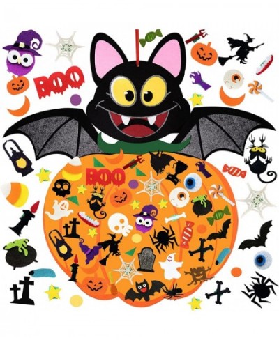 DIY Halloween Felt Pumpkin Bat Hanging Decor with Adhesive Ornaments 58PCS Halloween Felt Crafts Kits for Kids Toddlers Hallo...