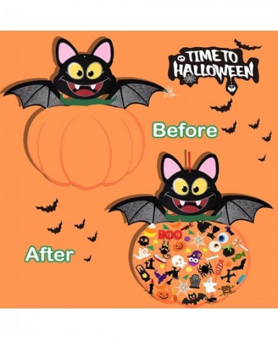 DIY Halloween Felt Pumpkin Bat Hanging Decor with Adhesive Ornaments 58PCS Halloween Felt Crafts Kits for Kids Toddlers Hallo...