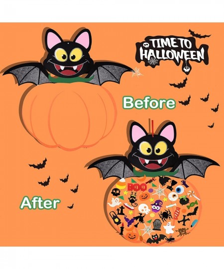 DIY Halloween Felt Pumpkin Bat Hanging Decor with Adhesive Ornaments 58PCS Halloween Felt Crafts Kits for Kids Toddlers Hallo...