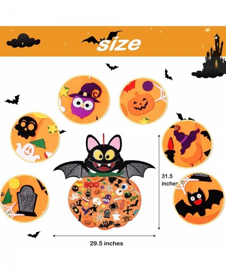 DIY Halloween Felt Pumpkin Bat Hanging Decor with Adhesive Ornaments 58PCS Halloween Felt Crafts Kits for Kids Toddlers Hallo...