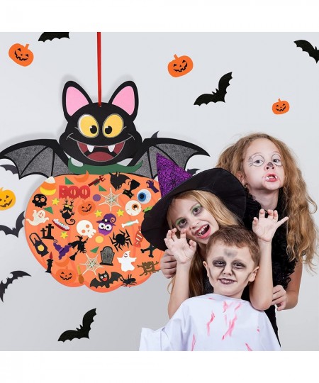 DIY Halloween Felt Pumpkin Bat Hanging Decor with Adhesive Ornaments 58PCS Halloween Felt Crafts Kits for Kids Toddlers Hallo...